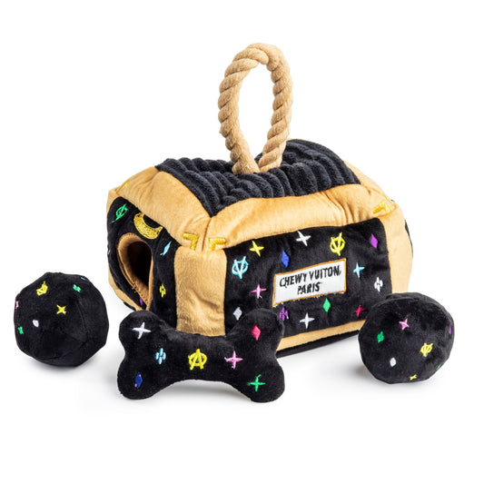 Haute Diggity Dog Black Monogram Chewy Vuiton Trunk Dog Toy