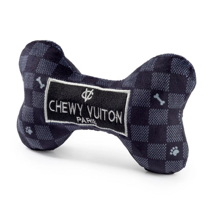 Haute Diggity Dog Large Black Checker Chewy Vuiton Bone Squeaker Dog Toy