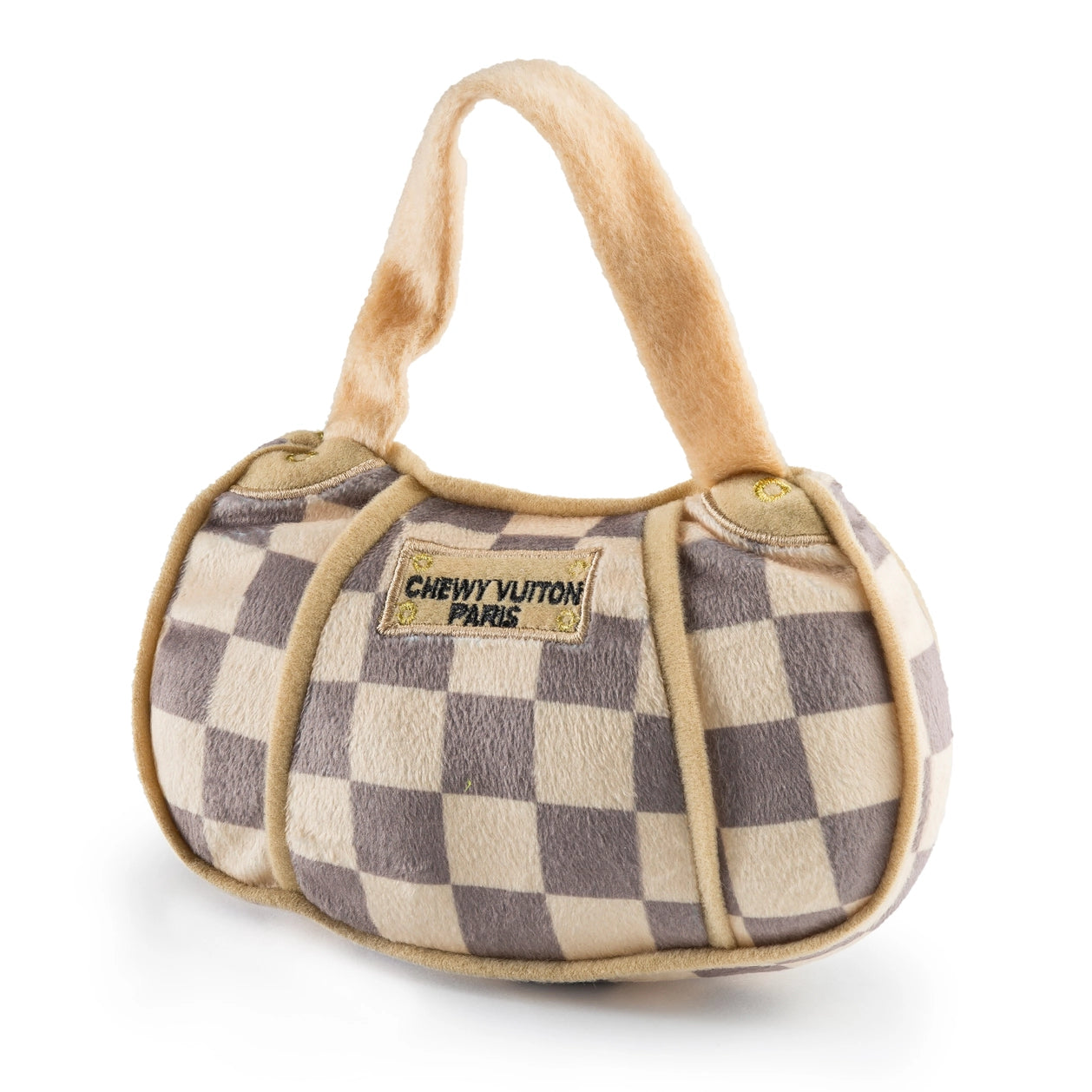 Haute Diggity Dog Checker Chewy Vuiton Handbag Squeaker Dog Toy. Large